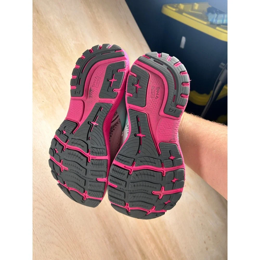 Brooks Ghost 14 Womens size 7 Running Shoes Grey Pink Teal Athletic Sneakers